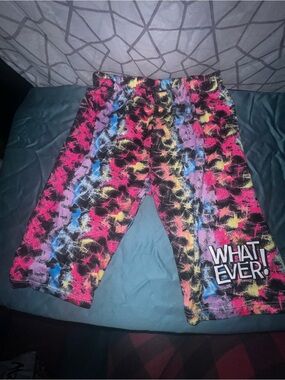 Colorful 'WHAT EVER!' Graphic Shorts for girls. Size 14/16